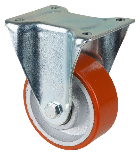 Roues BS Roulette robuste, roulette fixe, largeur de roue 50 mm, Ø roue 125 mm, capacité de charge 550 kg, polyuréthane coulé 95 Shore A, fonte, roulement à billes, L610.C10.125