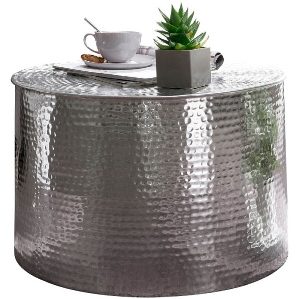 Wohnling table basse RAHI 61 x 40,5 x 61 cm aluminium argent rond oriental, WL5.481