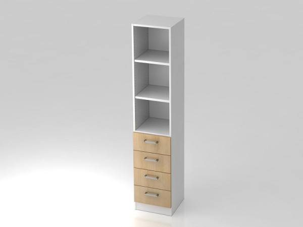 Armoire à tiroirs Hammerbacher 5OH, 4 tiroirs, panneau de base, poignée chromée blanc/chêne, 40,6x42x200,4 cm (LxPxH), V7600/W/E/CE