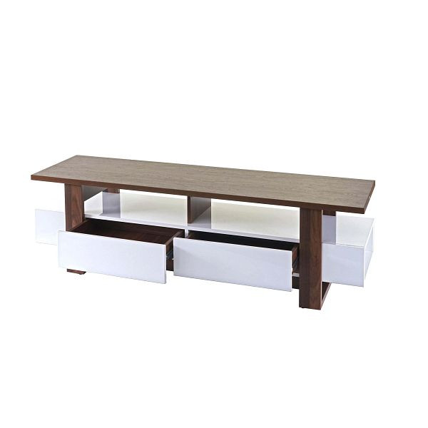 Mendler Meuble TV HWC-B51, Meuble TV meuble lowboard, structure 3D aspect noyer brillant 46x150x45cm, 61095+61096
