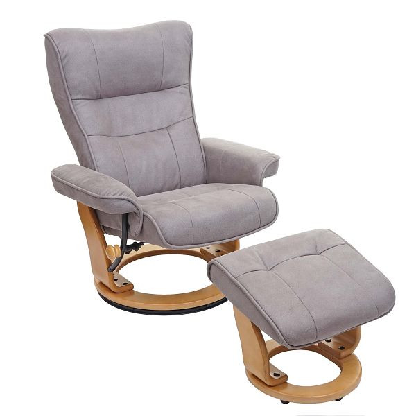 Chaise relax Mendler MCA Montréal, tabouret de chaise TV, tissu/textile capacité de charge 130kg, gris clair, brun naturel, 75593