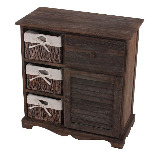 Commode Mendler avec 3 paniers 63x60x30cm, aspect shabby, vintage, marron, 30349