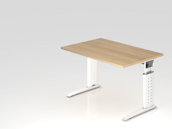 Bureau Hammerbacher pied C 120x80cm chêne/blanc, hauteur de travail 68-86 cm réglable, VUS12/E/W