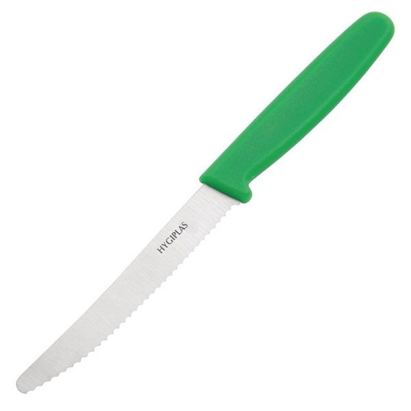 Couteau à tomates Hygiplas bord dentelé 10cm vert, CF898