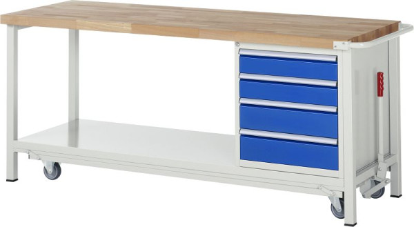 Etabli RAU avec châssis abaissable série 8000, 4x tiroir, étagère, 2000x880x700 mm, 05-8162A6-207B4F.11