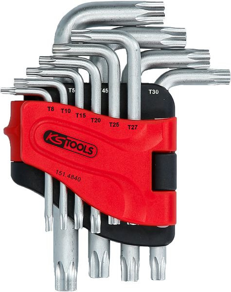 KS Tools Jeu de clés coudées Torx avec alésage, courtes, 10 pièces, TB8-TB50, 151.4840