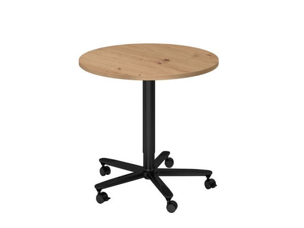 Table élévatrice colonne Hammerbacher 80cm ronde chêne noueux/noir, VST08/R/D