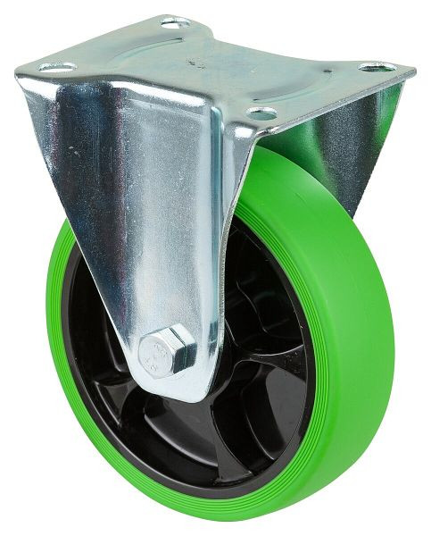 Rouleaux de transport à rouleaux fixes BS, roue en caoutchouc thermoplastique, pneu vert, roulement à rouleaux, plaque, diamètre : 160 mm, paquet : 2 pièces, L410.B44.161.04