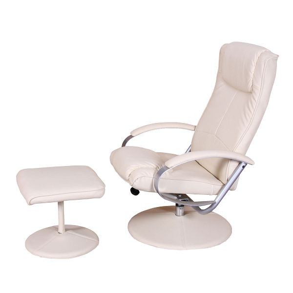 Mendler Relaxliege Fauteuil relax fauteuil TV N44 avec tabouret, blanc crème, 20154