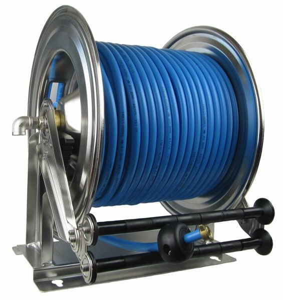 Enrouleur Ebinger OSM 710, maxi 40bar, 60m - DI 10mm Tuyau phytosanitaire PVC, boîtier : acier inoxydable, 1.714.241