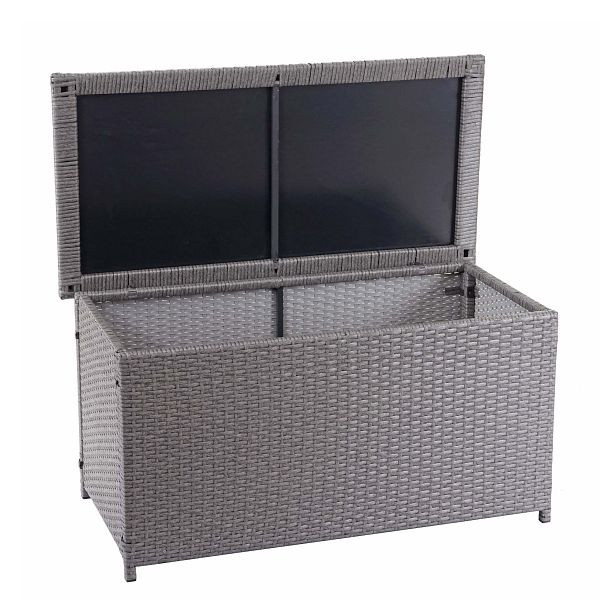 Boîte à coussins en polyrotin Mendler HWC-D88, coffre de jardin, coffre de rangement, gris basique, 51x115x59cm 250l, 64573