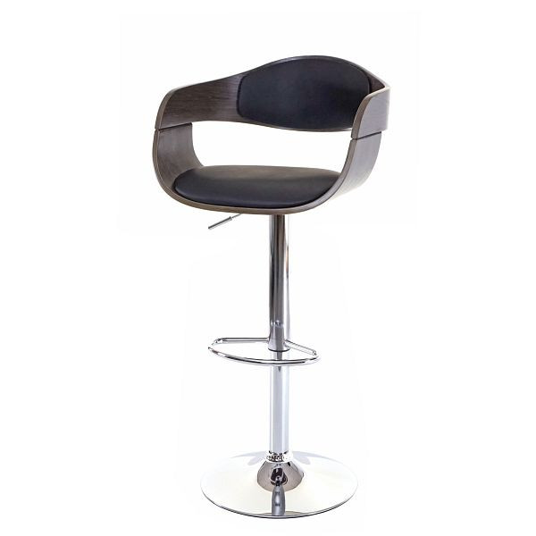 Tabouret de bar Mendler HWC-A47, tabouret de bar, design rétro en bois courbé, gris, cuir synthétique noir, 62877