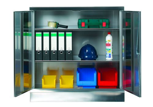 Armoire en acier inoxydable DENIOS Inox, L 1000, P 600, H 1000 mm, avec 2 étagères, 251-583