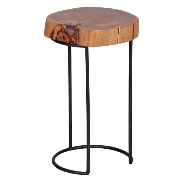 Wohnling Table d'appoint AKOLA en bois d'acacia massif, pieds en métal, style maison de campagne, forme tronc d'arbre, bois naturel véritable, hauteur 45 cm, WL1.555