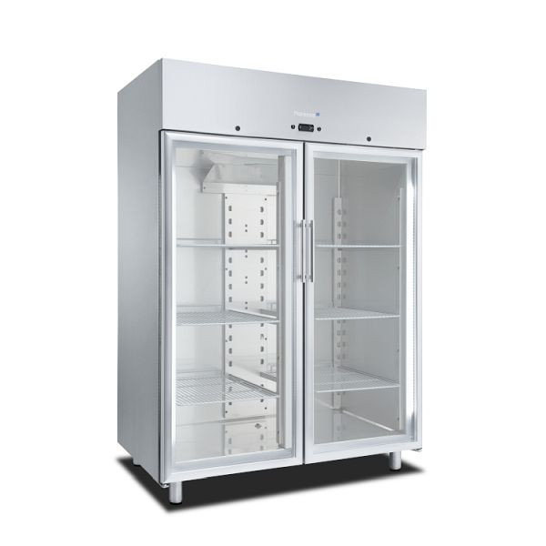 Réfrigérateur Marecos Softline en acier inoxydable 1400 litres GN 2/1 avec porte vitrée et refroidissement par convection, 221.032