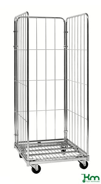 Conteneur mobile Kongamek 3 côtés, 720 x 800 x 1800 mm, galvanisé, 2 roulettes fixes 2 roulettes pivotantes avec frein, KM72801803B