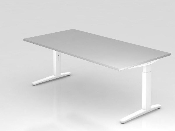 Bureau Hammerbacher pied C 200x100cm gris/blanc, coulisses en aluminium blanc, VXB2E/5/WW