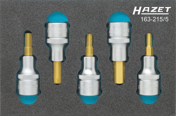 Jeu de douilles tournevis Hazet, carré creux 12,5 mm (1/2 pouce), profil à six pans creux, nombre d'outils : 5, 163-215/5