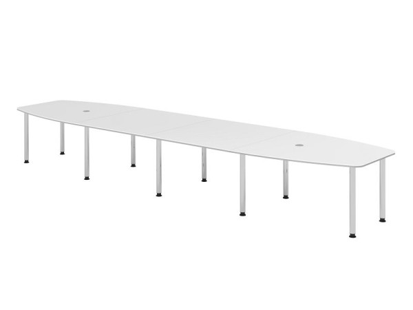 Table de conférence Hammerbacher KT52C, 520 x 130 cm, plateau : blanc, épaisseur 25 mm, chant duo 2 mm, cadre de dix pieds chromé, hauteur de travail 72-74 cm, VKT52C/W/C