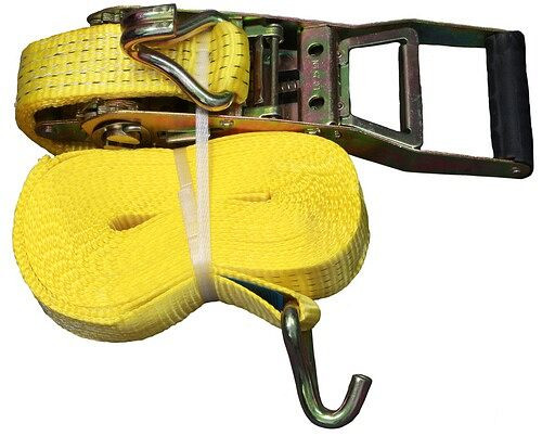 Sangle d'arrimage MMXX, en 2 parties, 8 m, jaune, cliquet à levier long 5000 daN, crochet en J, BSC, 50 mm, 41013