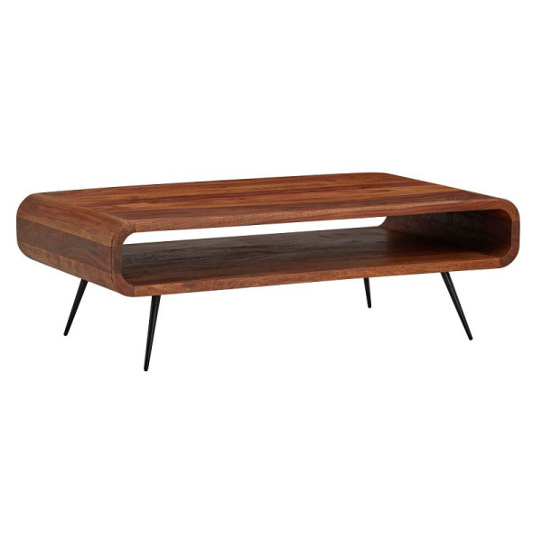 Wohnling Table Basse 90x55x30 cm Table de canapé carrée en Bois Massif/Métal Sheesham, Table de Salon avec Espace de Rangement, Table Basse Solide, WL6.534