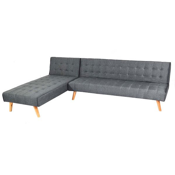 Canapé d'angle Mendler HWC-K38, canapé pliant, surface de couchage gauche/droite, tissu/textile bois massif, gris foncé, 89783+89784
