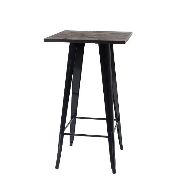 Table de bar Mendler HWC-A73 avec plateau de table en bois, table de bar bistrot, design industriel en métal 107x60x60cm, noir, 70401