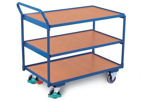 Chariot de table DENIOS DENIOS classic-line, 3 étagères avec rebord, 835 x 490 mm, poignée courbée, 258-187