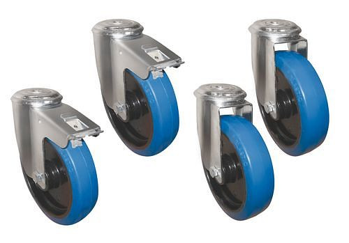 Jeu de roulettes DENIOS pour caisse de transport en tôle striée en aluminium, UE : 4 pièces, 254-877