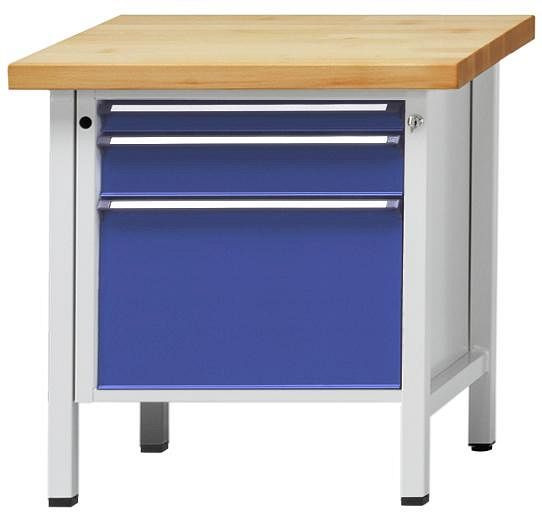 Établi d'armoire ANKE; 800 x 700 mm; RAL 7035/5010; 3 tiroirs 60, 120, 360 mm