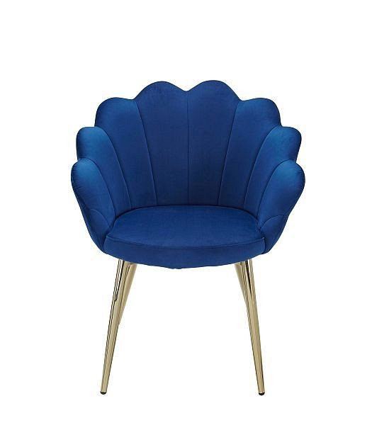 Chaise de salle à manger Wohnling en velours tulipe bleu rembourrée avec pieds dorés, WL6.285