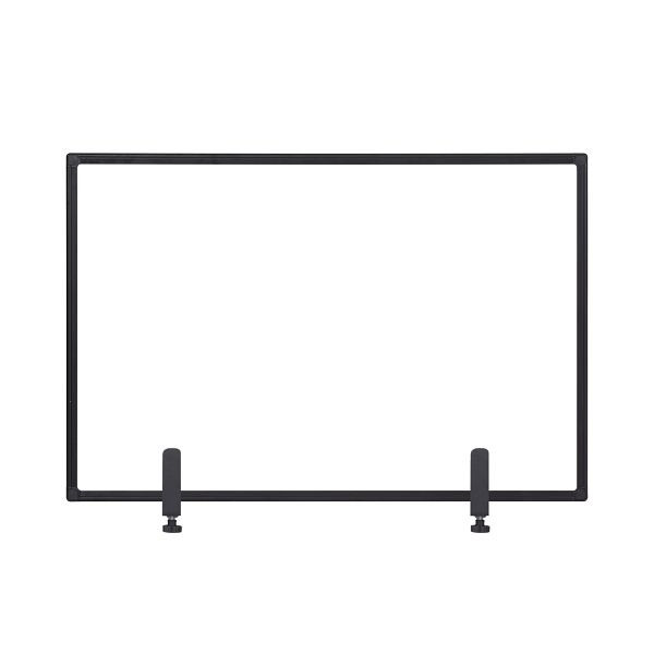 Cloison Bi-Office, pare-éclaboussures, panneau en verre avec clips métalliques à fixer à la table, avec cadre en aluminium noir, 90x60cm, GL07019001