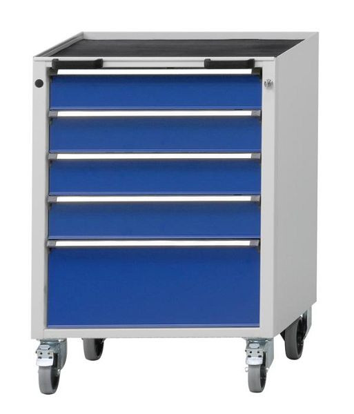Conteneur mobile ANKE; 660x615x930 mm; RAL 7035/5010; Baignoire avec tapis antidérapant; 5 tiroirs 120, 120, 120, 120, 240 mm, 450,312