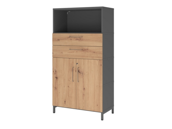 Armoire combinée Hammerbacher, 4 OH, base, graphite/chêne astre, VFW48K2KU/G/R/BS