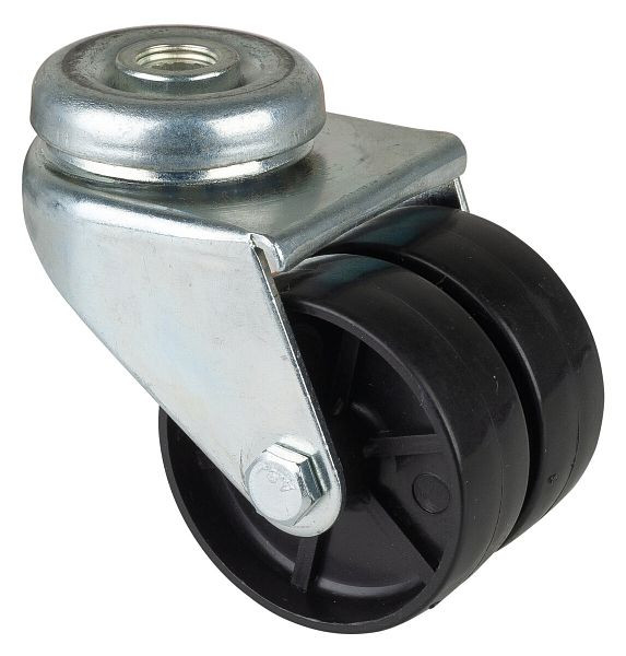 Appareil à rouleaux BS double rouleau, largeur 2x19 mm, Ø50 mm, jusqu'à 80 kg, bande de roulement en plastique noir, palier lisse, lot de 4, B101.A90.051