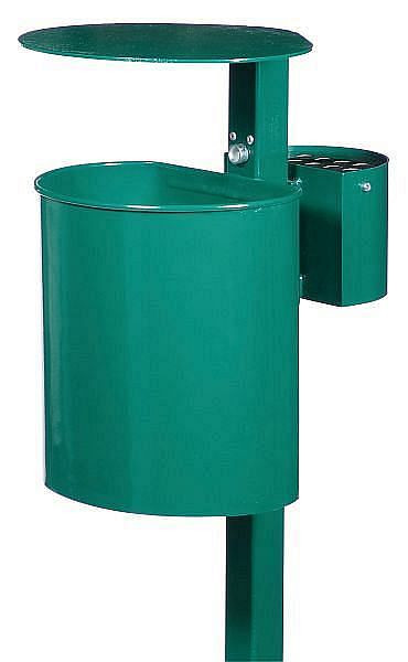 Conteneur à déchets demi-rond Renner avec cendrier avec poteau, contenu environ 20 L, corps du conteneur non perforé, galvanisé à chaud, 7079-01FV