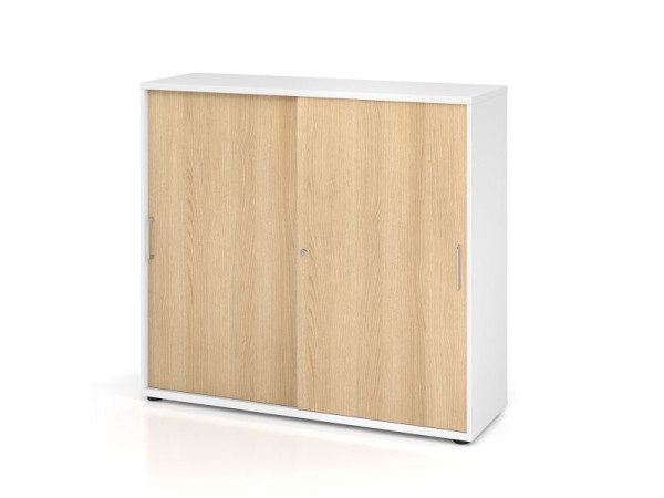Armoire à portes coulissantes Hammerbacher 1753S BS, 3 OH, corps : blanc / façade : chêne, 120 x 40 x 110 cm (LxPxH), V1753S/W/E/BS