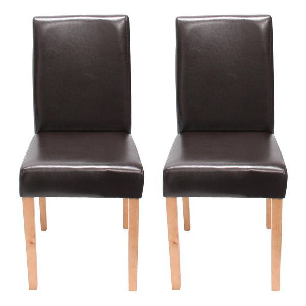 Mendler, lot de 2, chaise de salle à manger, chaise de cuisine, Littau, similicuir, marron, pieds clairs, 31515