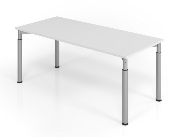 Bureau Hammerbacher YS19, 180 x 80 cm, plateau : gris, épaisseur 25 mm, chant épais en ABS, forme rectangulaire, argent, VYS19/5/S