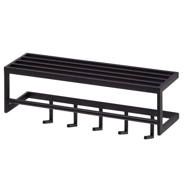 Wohnling porte-manteau mural métal noir 70x20x20 cm porte-manteau de couloir avec étagère, panneau mural à crochets design en acier, porte-manteau mural avec porte-chapeaux, WL6.449