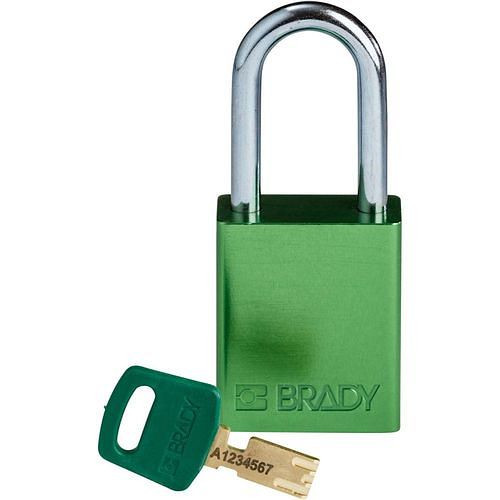 Cadenas Brady SafeKey, aluminium, anse transparente hauteur 38,10 mm, vert, 312026