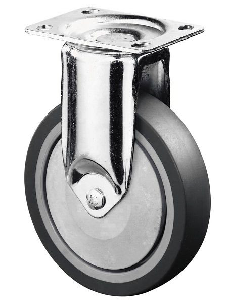 Roulettes BS Roulettes pour matériel lourd, largeur 31 mm, Ø125 mm, jusqu'à 100 kg, bande de roulement caoutchouc gris, roulements à billes, platine, lot de 2, C110.A85.125