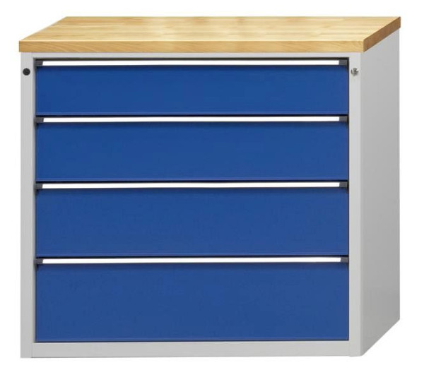 Armoire à outils ANKE; 1060 x 675 x 980 mm; RAL 7035/5010; Baignoire avec tapis antidérapant; 4 tiroirs 180, 210, 240, 270 mm, 610.404
