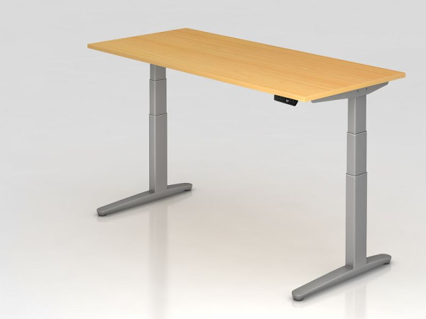Bureau assis-debout électrique Hammerbacher 180x80cm hêtre/argent, forme rectangulaire, VXBHM19/6/SS
