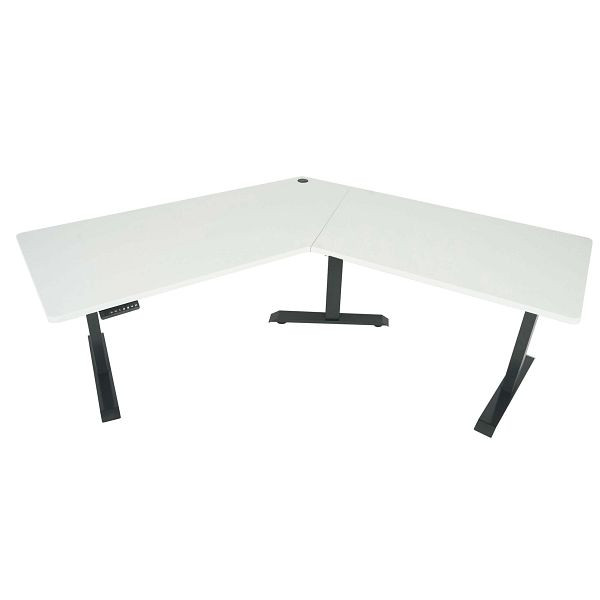 Bureau Mendler HWC-D40, bureau d'ordinateur, 120° réglable en hauteur électriquement, blanc, gris anthracite, 75762+75761