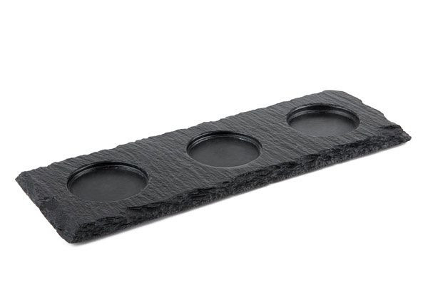 Plaque en ardoise naturelle APS, 28 x 10 cm, épaisseur du matériau 4-7 mm, avec 3 épaulements Ø 6 cm, 00987