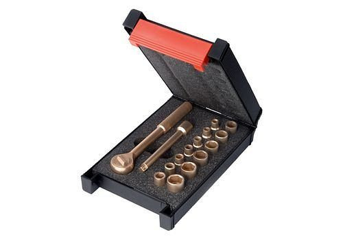 Coffret cliquet DENIOS 1/4", 16 pièces, 4 - 14 mm, cuivre béryllium, anti-étincelles, 250-345