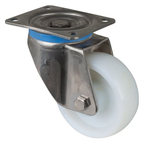 Rouleaux BS pour charges lourdes en acier inoxydable, largeur 45 mm, Ø125 mm, jusqu'à 700 kg, bande de roulement/corps de roue en plastique, roulement à rouleaux en acier inoxydable, HS100.B14.125