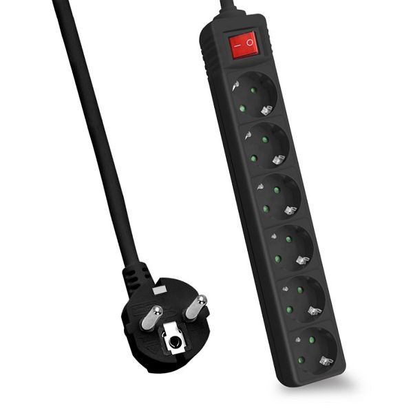 Helos multiprise CLASSIC, 6 voies, noir, 3,0m, avec interrupteur, 262810
