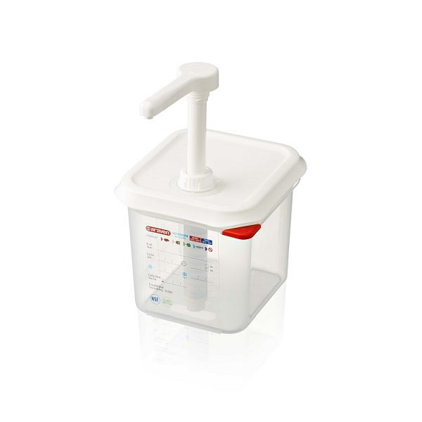 Distributeur à pompe Araven GN 1/6 en polypropylène, capacité 2,6 L, GN1616190